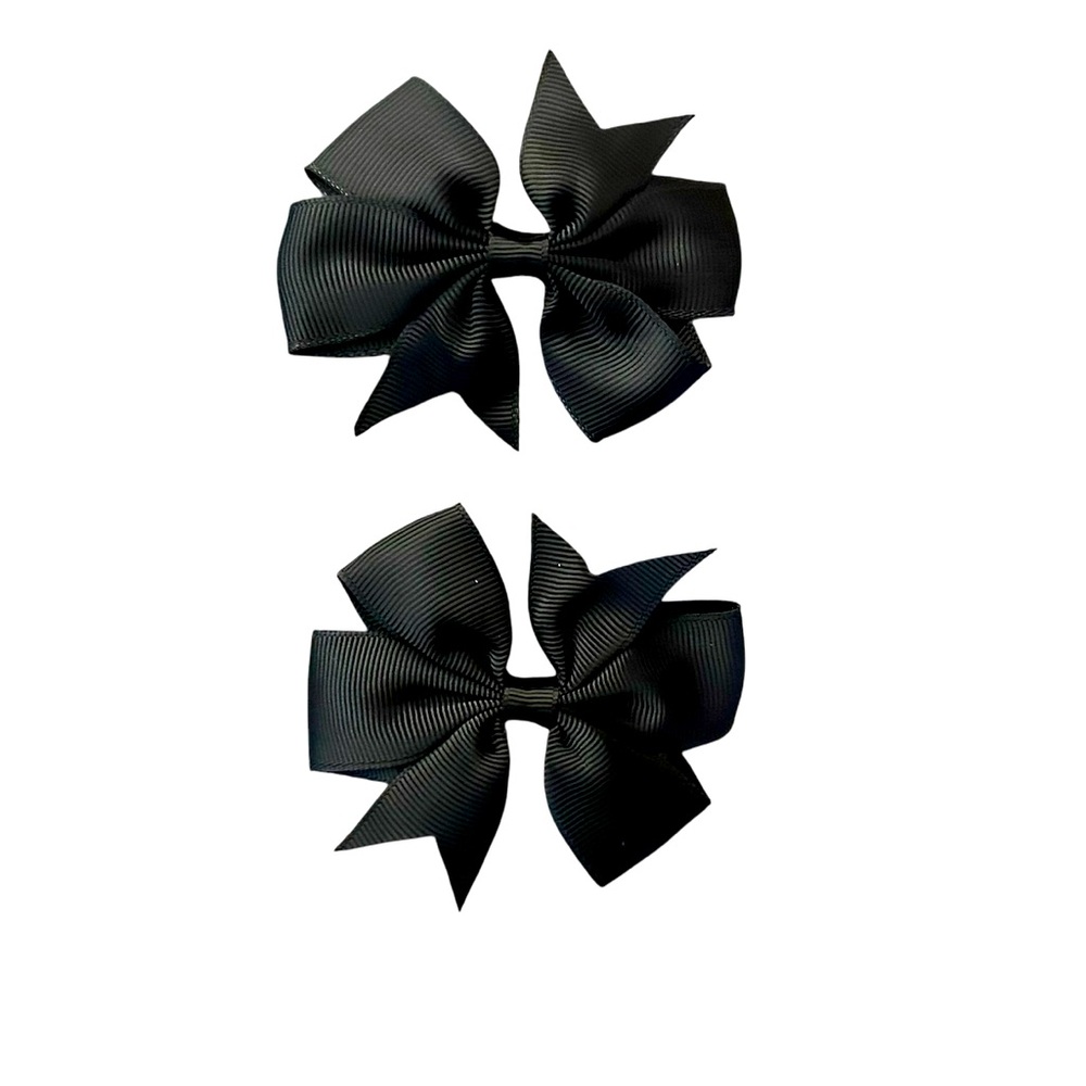 Girls Black Hair Ribbons Bows Set of 2 NEW